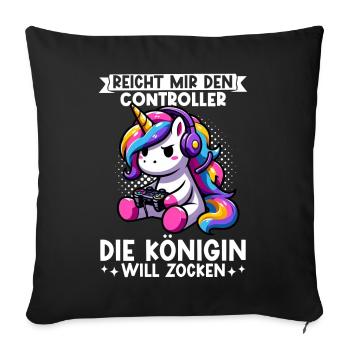 Elle me tend la manette, la reine veut jouer - Coussin et housse de 45 x 45 cm - noir - Devant
