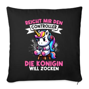 Hands me the controller, the queen wants to play - Sofa pillow with filling 45cm x 45cm - black - Front