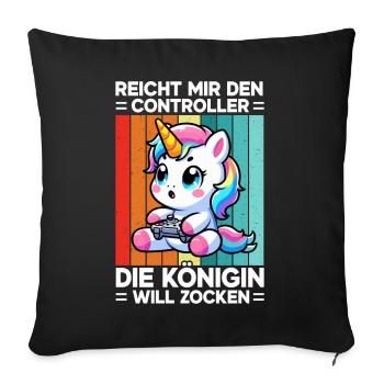 Elle me tend la manette, la reine veut jouer - Coussin et housse de 45 x 45 cm - noir - Devant