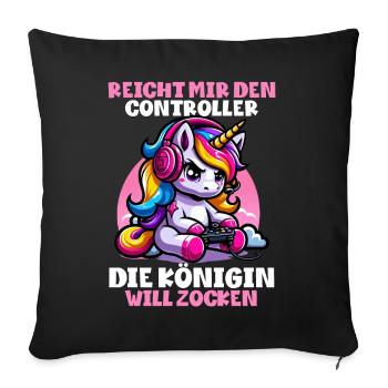 Hands me the controller, the queen wants to play - Sofa pillow with filling 45cm x 45cm - black - Front