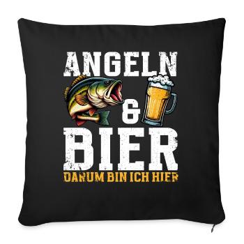 Angler und Bier Lustiges Fischer Hobby - Sofakissen mit Füllung 45 x 45 cm - Schwarz - Vorne