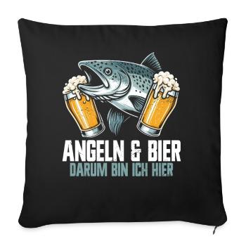Angler und Bier Lustiges Fischer Hobby - Sofakissen mit Füllung 45 x 45 cm - Schwarz - Vorne