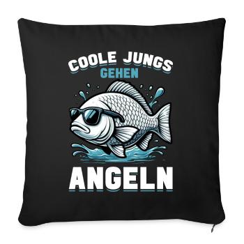 Pêcheur Canne à pêche Drôle Pêcheur Hobby Pêcheur - Coussin et housse de 45 x 45 cm - noir - Devant