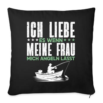 Pêcheur Canne à pêche Drôle Pêcheur Hobby Pêcheur - Coussin et housse de 45 x 45 cm - noir - Devant