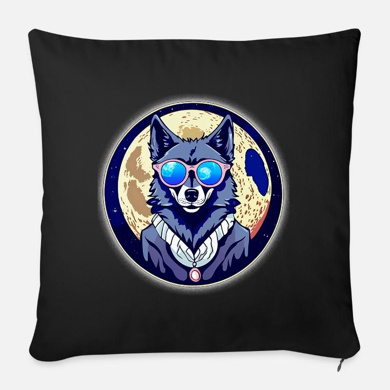 Wolf auf dem Mond - Sofakissen mit Füllung 45 x 45 cm - Schwarz
