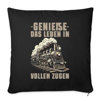 Railway Model Railway Steam Locomotive Trains - Sofa pillow with filling 45cm x 45cm - black - Front