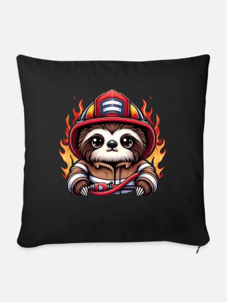 Faultier Feuerwehrmann Feuerwehr Berufsfeuerwehr - Sofakissen mit Füllung 45 x 45 cm - Schwarz