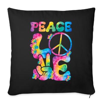 Groovy Tie Dye Peace Love Sign Retro Hippie - Sofa pillow with filling 45cm x 45cm - black - Front
