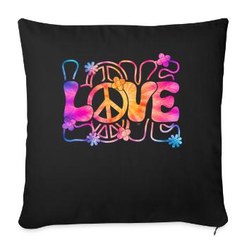 Groovy Tie Dye Peace Love Sign Retro Hippie - Sofa pillow with filling 45cm x 45cm - black - Front