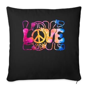 Groovy Tie Dye Peace Love Sign Retro Hippie - Sofa pillow with filling 45cm x 45cm - black - Front