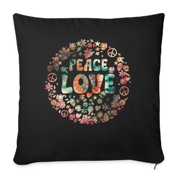 Groovy Tie Dye Peace Love Sign Retro Hippie - Sofa pillow with filling 45cm x 45cm - black - Front