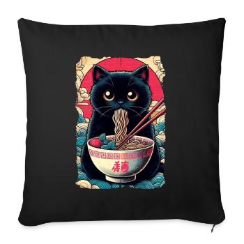 Katzen Ramen Nudel Japaner Anime Manga Kawaii - Sofakissen mit Füllung 45 x 45 cm - Schwarz - Vorne