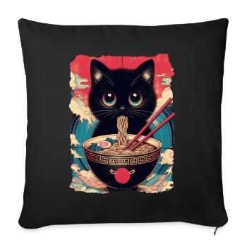 Katzen Ramen Nudel Japaner Anime Manga Kawaii - Sofakissen mit Füllung 45 x 45 cm - Schwarz - Vorne