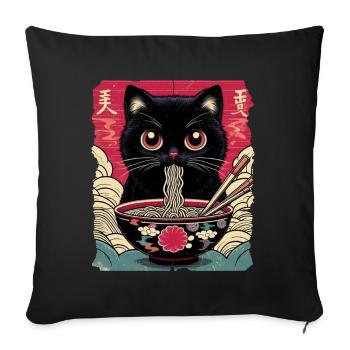 Katzen Ramen Nudel Japaner Anime Manga Kawaii - Sofakissen mit Füllung 45 x 45 cm - Schwarz - Vorne
