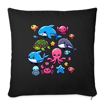 Colorful sea creatures for kids Sea creatures - Sofa pillow with filling 45cm x 45cm - black - Front