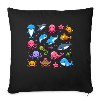 Colorful sea creatures for kids Sea creatures - Sofa pillow with filling 45cm x 45cm - black - Front