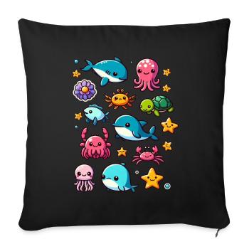 Colorful sea creatures for kids Sea creatures - Sofa pillow with filling 45cm x 45cm - black - Front
