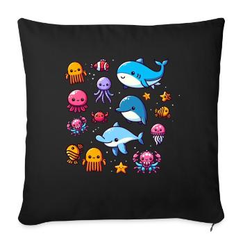 Colorful sea creatures for kids Sea creatures - Sofa pillow with filling 45cm x 45cm - black - Front