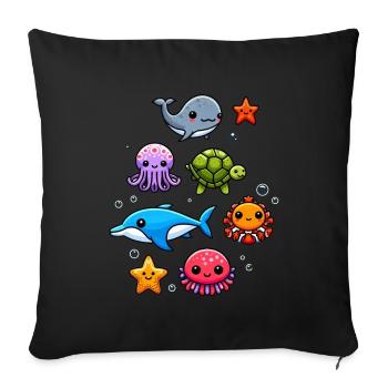 Colorful sea creatures for kids Sea creatures - Sofa pillow with filling 45cm x 45cm - black - Front