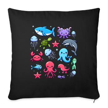 Colorful sea creatures for kids Sea creatures - Sofa pillow with filling 45cm x 45cm - black - Front