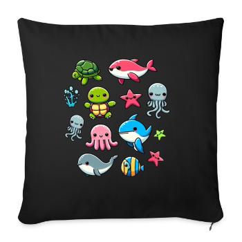 Colorful sea creatures for kids Sea creatures - Sofa pillow with filling 45cm x 45cm - black - Front