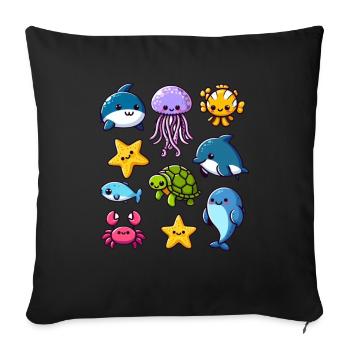 Colorful sea creatures for kids Sea creatures - Sofa pillow with filling 45cm x 45cm - black - Front