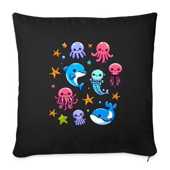 Colorful sea creatures for kids Sea creatures - Sofa pillow with filling 45cm x 45cm - black - Front
