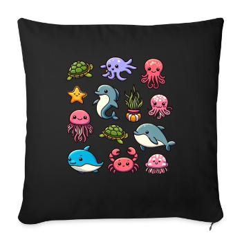 Colorful sea creatures for kids Sea creatures - Sofa pillow with filling 45cm x 45cm - black - Front