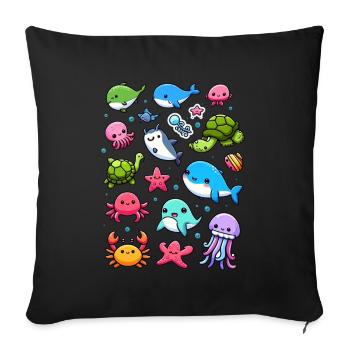 Colorful sea creatures for kids Sea creatures - Sofa pillow with filling 45cm x 45cm - black - Front
