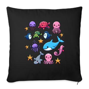 Colorful sea creatures for kids Sea creatures - Sofa pillow with filling 45cm x 45cm - black - Front