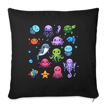 Colorful sea creatures for kids Sea creatures - Sofa pillow with filling 45cm x 45cm - black - Front