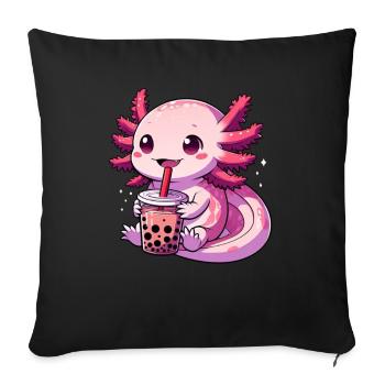 Axolotl Boba Thé Buvant Otaku Anime Lover - Coussin et housse de 45 x 45 cm - noir - Devant