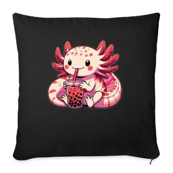 Axolotl Boba Thé Buvant Otaku Anime Lover - Coussin et housse de 45 x 45 cm - noir - Devant