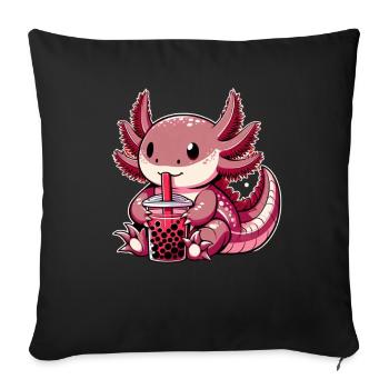 Axolotl Boba Thé Buvant Otaku Anime Lover - Coussin et housse de 45 x 45 cm - noir - Devant