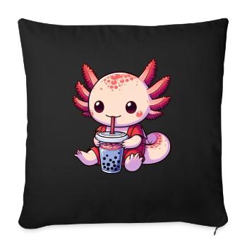 Axolotl Boba Thé Buvant Otaku Anime Lover - Coussin et housse de 45 x 45 cm - noir - Devant