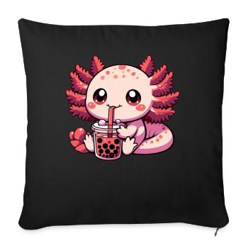 Axolotl Boba Thé Buvant Otaku Anime Lover - Coussin et housse de 45 x 45 cm - noir - Devant
