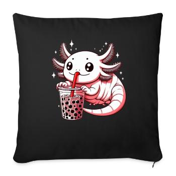 Axolotl Boba Thé Buvant Otaku Anime Lover - Coussin et housse de 45 x 45 cm - noir - Devant