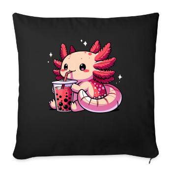 Axolotl Boba Thé Buvant Otaku Anime Lover - Coussin et housse de 45 x 45 cm - noir - Devant