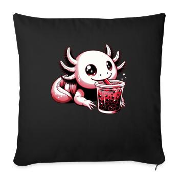 Axolotl Boba Thé Buvant Otaku Anime Lover - Coussin et housse de 45 x 45 cm - noir - Devant