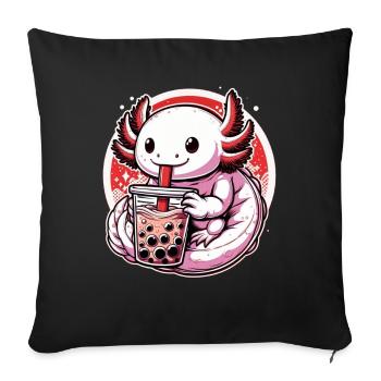 Axolotl Boba Thé Buvant Otaku Anime Lover - Coussin et housse de 45 x 45 cm - noir - Devant