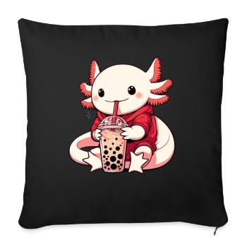 Axolotl Boba Thé Buvant Otaku Anime Lover - Coussin et housse de 45 x 45 cm - noir - Devant