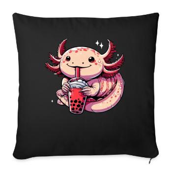 Axolotl Boba Thé Buvant Otaku Anime Lover - Coussin et housse de 45 x 45 cm - noir - Devant