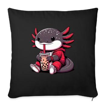 Axolotl Boba Thé Buvant Otaku Anime Lover - Coussin et housse de 45 x 45 cm - noir - Devant