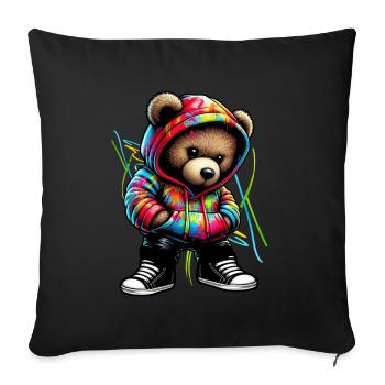 Hip Hop Ours en peluche Coloré Musique rap urbaine - Coussin et housse de 45 x 45 cm - noir - Devant
