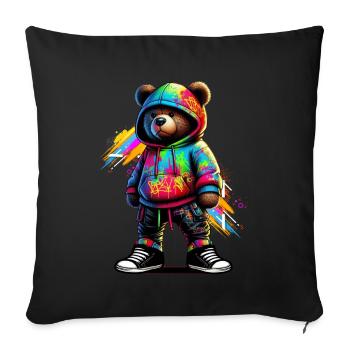 Hip Hop Ours en peluche Coloré Musique rap urbaine - Coussin et housse de 45 x 45 cm - noir - Devant