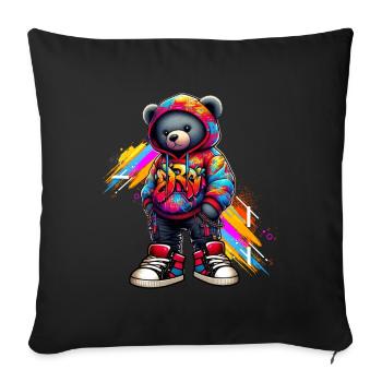 Hip Hop Ours en peluche Coloré Musique rap urbaine - Coussin et housse de 45 x 45 cm - noir - Devant