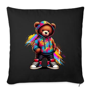 Hip Hop Ours en peluche Coloré Musique rap urbaine - Coussin et housse de 45 x 45 cm - noir - Devant