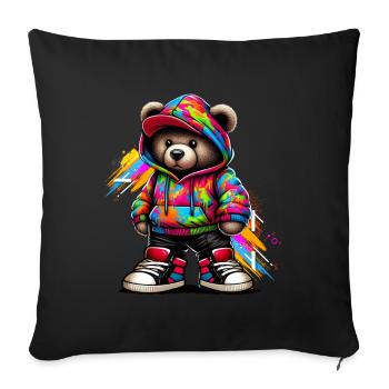 Hip Hop Ours en peluche Coloré Musique rap urbaine - Coussin et housse de 45 x 45 cm - noir - Devant