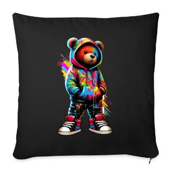 Hip Hop Ours en peluche Coloré Musique rap urbaine - Coussin et housse de 45 x 45 cm - noir - Devant