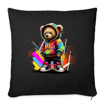 Hip Hop Ours en peluche Coloré Musique rap urbaine - Coussin et housse de 45 x 45 cm - noir - Devant